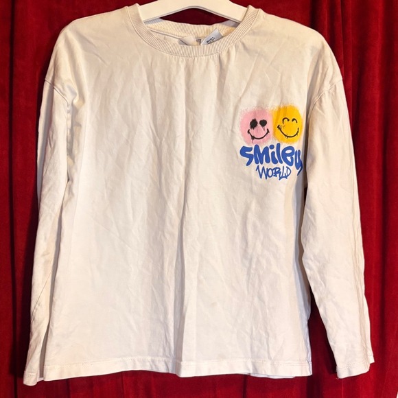 Zara Other - Zara Smiley World T-Shirt Kids 11-12 White Good Long Sleeve Graffiti Heart Eye